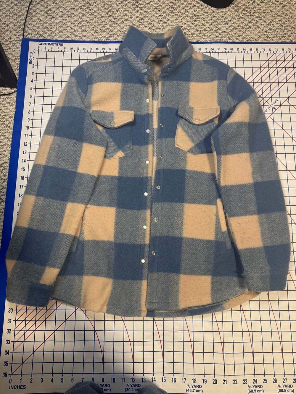 Bluivy Plaid Brushed Flannel Shacket Jacket Blue Beige Size M